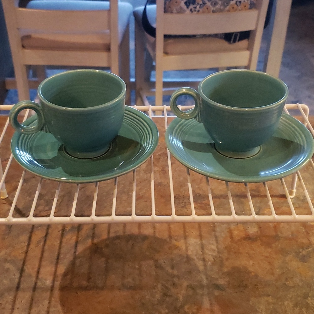 Set of two vintage Fiestaware cups & saucers